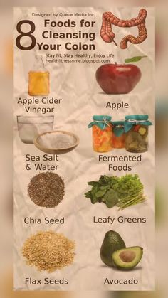 the 8 foods for cleaning your colonn are shown in this poster, which shows how to