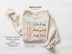 "Cute Teach Sweatshirt Tshirt,Compassion Kindness Confidence Teacher Sweatshirt,Teacher Appreciation Gifts,Group Teacher Tshirts,New Teacher 📢 🚨How To Order?🚨📢 📺 Please, check and review all photos 📐 Select Shirt Size and Color from Drop Down menu After choosing the color and size, you can write whatever you want in the personalization field. (If it's a customizable ad) and then add this tshirt to cart. Just do this for other t-shirts. You must collect all tshirts in the same basket and complete the payment. If you are in a hurry, you can purchase a Shipping upgrade on the checkout page. 🛀 Care Instructions - DO Inside out before wash, - DO warm/cold machine wash - DO NOT bleach, - DO NOT dry clean, - DO NOT iron directly onto the design 🚀 Shipping You can also see in the customer Teacher Fits, New Teacher Gifts, Teaching Shirts, Teacher Sweatshirt, New Teacher, Plant Seeds, Teacher Outfit, Teacher Svg, Kindness Shirts