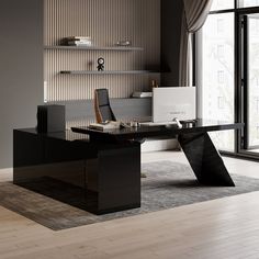 a modern desk in the middle of a room