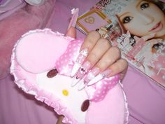 #doll #gyaru #pink #nails Long Gyaru Nails, Hime Gyaru Nails, Pink Gyaru Nails, Gyaru Nails Long, Y2k Nails Pink, Gyaru Icon, Gyaru Pink, Gyaru Nails, Girly Nails