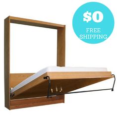 a wooden shelf with a mattress on it and the words $ 10 off free shipping