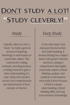 a poster with the words don't study a lot, study cleverly and deep study