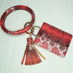 Bangle Wrist Key/Card Holder New Tassel Faux Leather Bracelet 3.5"X2.75" Red Snake Skin Design Snake Skin Design, Faux Leather Bracelets, Red Snake, Skin Design, Key Card Holder, Card Holders, Snake Skin, Leather Bracelet, Women's Accessories