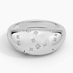 Virgo Zodiac Constellation Diamond Dome Ring - 14K White Gold. Brightly shimmering diamonds form the shape of the Virgo constellation across this eye-catching domed design. A statement style all on its own and easily stacked, this Zodiac design is full of endless star power (1/15 total carat weight). Virgo Constellation, Zodiac Designs, Dome Ring, Zodiac Constellations, Virgo Zodiac, Brilliant Earth, Domed Ring, The Shape, Constellations