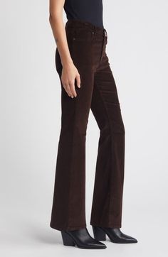 "Find FRAME Le Easy Flare Corduroy Flare Jeans on Editorialist. Stretchy corduroy in a chocolate-brown hue brings an indulgent look and feel to these full-length flare jeans. 31\" inseam; 22\" leg opening; 11\" front rise; 14 1/2\" back rise (size 29) Zip fly with button closure Five-pocket style 71% cotton, 22% rayon, 6% elasterell-p, 1% elastane Machine wash, dry flat Made in Turkey" Corduroy Jeans, Chocolate Brown, Flare Jeans, Espresso, Full Length, Top Brands, Bring It On, Luxury Fashion, Frame