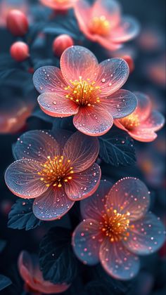 some pink flowers with water droplets on them