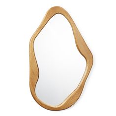 a mirror that is made out of wood and has an oval shape on the front