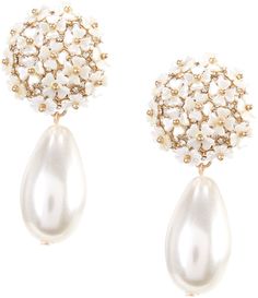 From Borrowed and Blue by Southern Living, these earrings feature:  Drop earringsMetal/Glass Stones and Pearls/AcrylicPost closureApprox. 2" L x 1" WImported. Fancy Pearl Earrings, Bride Wedding Earrings, Pearl Wedding Earrings Brides, Bridal Earrings Hair Down, Statement Earrings Bride, Gold Drop Earrings Wedding, Bridal Jewelry Pearl Earrings, Statement Pearl Earrings, Bride Earrings Pearl