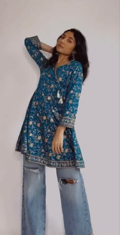 Purple Kurti Aesthetic, Lehenga With Kurta, Indian Kurtis Aesthetic, Modest Outfits Indian, Casual Kurtis For College Pakistani, Everyday Desi Outfits, Asthetic Kurta With Jeans, Transparent Kurti With Inner, College Ethnic Outfits