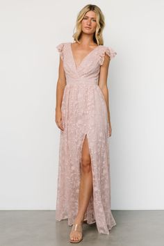 Alexa Embroidered Sequin Maxi Dress | Blush Rose - Baltic Born Blush Bridesmaid Dresses Long, Pink Flowy Dress, Blush Pink Dress, Lace Burgundy Dress, Bridesmaid Ideas, Blush Bridesmaids, Gold Bridesmaid Dresses, Blush Pink Dresses, Baltic Born