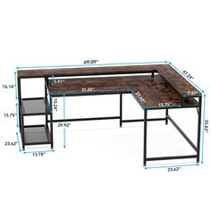 an image of a desk with measurements for the top and bottom section, including drawers