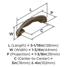 an image of a door handle with measurements for the length and width in front of it