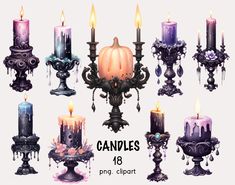 Gothic Candle Aesthetic, Gothic Invitations, Candles Watercolor, Candles Illustration, Fantasy Candle, Victorian Candles, Candle Illustration, Candle Clipart, Minimal Watercolor