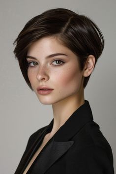 Stylish woman with short hair and a black blazer against a neutral background. Textured Bobs, Long Face Haircuts, Short Choppy Haircuts, Choppy Haircuts, Short Shag Haircuts, Pixie Cut With Bangs, Oval Face Haircuts, Stylish Short Haircuts