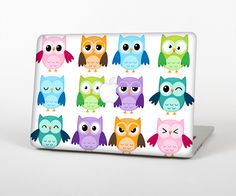 an image of colorful owls on white skin for the apple macbook air pro 13