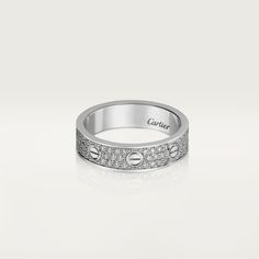 Cartier - LOVE wedding band, diamond-paved - Ring White gold/Diamond - LOVE wedding band, 18K white gold, set with 88 brilliant-cut diamond totaling 0.31 carats. 4mm to 5mm width following sizes. Cartier Silver Ring, Cartier Love Ring Diamond, Cartier Band, Cartier Wedding Rings, Cartier Love Wedding Band, Christian Gray, Cartier Love Ring, Pave Diamond Ring, Ring White Gold