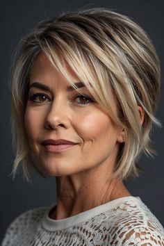 Short Hairstyle Women In Their 50s, Long Sides Short Back Hairstyles, Pixie Wedge Haircut Over 50, Aline Bobs For Fine Hair, Short Shag For Round Face, Hairstyles For Thinning Curly Hair, Pixies For Fine Hair, 2024 Bob Haircuts, Chin Length Haircuts For Fine Hair