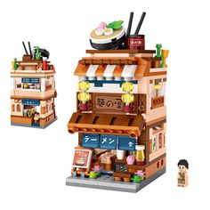 two legos that are made to look like they have sushi on the roof