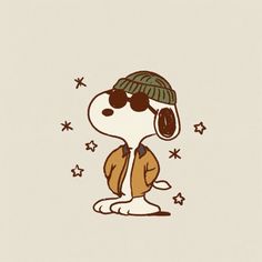 a cartoon dog wearing sunglasses and a hat with stars around it's neck, sitting in front of a white background