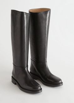 Leather Riding Boots - Black - Knee high boots - & Other Stories US Old Money Outfits Women, Riding Boot Outfits, Old Money Outfits, Black Riding Boots, Black Knee High Boots, Chic Leather, Wool Blend Jacket, Black Knees, Leather Riding Boots