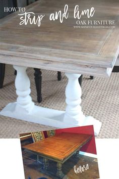 an old table is painted white and has been turned into a dining room table