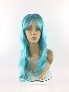 "Welcome to Funtasy Wigs - Premium quality theatrical Halloween costume / cosplay wigs at Discount Prices. Great looking custom cosplay rave anime theatrical costume wig for teens and adults. Production Type: Custom Design/Exclusive Color: Baby Blue Length: 25\" Material: Deluxe Synthetic Wig Fiber - silky soft and tangle free Cap Size: 21.5\" One Size Fits Most Comfort Stretch Cap with Adjustable Sizing Straps Condition: NEW Ready to Wear: Yes, no styling needed, just shake n go etsy Price: $45 Miss Argentina Costume, Anime Halloween Costume, Anime Wigs, Anime Halloween, Quality Wigs, Anime Cosplay Costumes, Wig Caps, Costume Wigs, Costume Cosplay