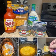 the process of making macaroni and cheese casserole is shown in pictures