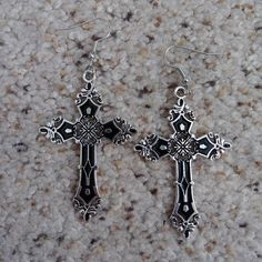 Nwot Silver & Black Cross Earrings. Make A Offer Bundle More Stuff & Send A Offer Grunge Cross Earrings, Black Metal Cross Earrings, Black Cross Metal Earrings, Gothic Black Hypoallergenic Earrings, Black Cross-shaped Earrings For Gift, Black Cross Earrings For Gift, Black Cross Earrings As Gift, Black Cross Earrings For Pierced Ears, Hypoallergenic Black Metal Jewelry