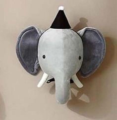 Cute Animals Elephant Head Stuffed Plush Doll Kids Bedroom Decor - Elephant with hat - Wall Decor Animal Head Pillow, Dinosaur Head Wall Mount, Animal Head Decor, Animal Wall Mount, Animal Head Wall Decor, Dinosaur Wall Decor, Dinosaur Head, Animal Head Wall, Hanging Bedroom