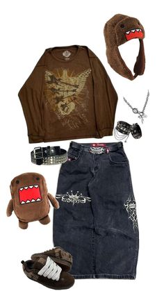 brown y2k outfit Brown Y2k Outfit, Skater Outfit, Baggy Outfit Ideas, Street Style Outfits Casual, Sick Clothes, Silly Clothes, Brown Y2k, Street Fashion Men Streetwear, Century Clothing