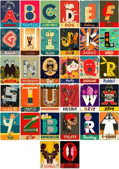 a collage of letters and numbers made up of different types of shapes and sizes