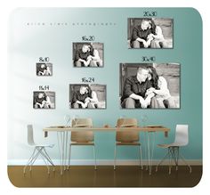 a table with chairs and pictures on the wall