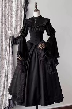 ❤︎ [Reservation item] Gothic Elegant Sister Test Dress Suit❤︎  ⚠️ Delivery may take about 3 weeks for popular products. Complete set contents [Tops with scarf + skirt] Long Black Gothic Dress, Dark Gothic Dress, Old Victorian Dresses, Cosplay Dresses, Art Clothing Ideas, Gothic Nightgown, Gothic Black Dress, Gothic Dress Aesthetic, Victorian Royal Dress