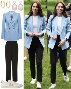 Blazer Celeste Outfits Mujer, Kate Middleton Blazer, Lunch Outfit Ideas Classy Chic, Kate Middleton Style Outfits, Looks Kate Middleton, Outfits Con Jeans, Casual Work Outfits Women, Kate Middleton Outfits, Fall Transition Outfits