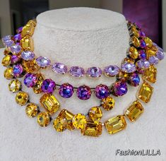 Anna Wintour necklace,topaz Austrian crystal necklace,purple cushion cut riviere,violet oval collet,layering necklace,mother of bride by FashionLILLA on Etsy Round Layers, Purple Cushion, Purple Cushions, Blue Statement Necklace, Light Violet, Candy Necklaces, Necklace Purple, Violet Color