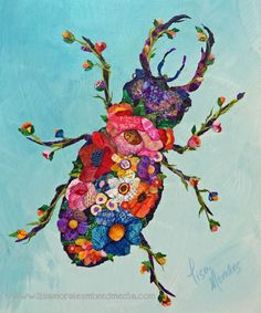 a painting of a bug made out of flowers