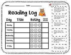 reading log for the day with smiley faces