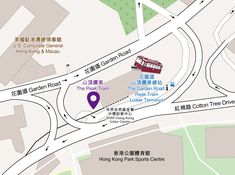 a map showing the location of hong kong park sports centre and its surrounding areas in english and chinese