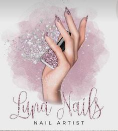 the logo for lyna nails nailart is shown in pink and silver glitter