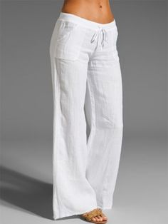 Women Casual Linen Solid Pants | zolucky White Linen Trousers, Celana Fashion, Yoga Trousers, Wide Leg Yoga Pants, White Linen Pants, High Waist Wide Leg Pants, Womens Wide Leg Pants, Oversize Women, Linen Casual