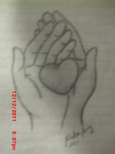 a drawing of a hand holding a heart