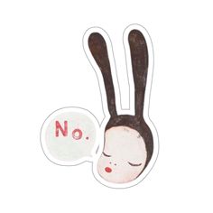 a sticker with an image of a rabbit's head and the word no on it