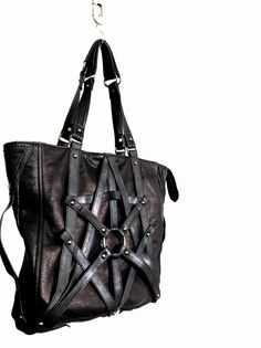 RAGE CAGE Black Large Leather Tote Bag | Etsy Cage Bag, Gothic Bag, Goth Accessories, Drawing Bag, Large Leather Tote Bag, Large Leather Tote, Black Leather Tote, Goat Leather, Tote Bag Leather