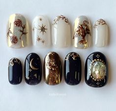 Summer Celestial Nails, Vintage Nail Art, Vintage Nails, Pretty Acrylic Nails