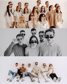 the same image is split into two different images, one with people wearing sunglasses and one without