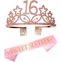 MEANT2TOBE offers elegant accessories for a sweet 16 birthday celebration. The set includes a silver 16th birthday decoration crown and a Pink & Gold birthday sash with “It's my 16th Birthday”. Made of eco-friendly alloy metal, crystals, and rhinestones, the durable accessories are nickel-free. The crown measures 5.12 inches on the front side, with the number 16 measuring 1.57 x 1.57 inches. This set makes the perfect sweet 16 birthday gift to delight your daughter or friend, and it can stay in Sweet 16 Crowns, Sweet 16 Birthday Gifts, Pink Gold Birthday, Party Tiara, 16th Birthday Decorations, Birthday Sash, Birthday Accessories, Number 16, 16th Birthday Gifts