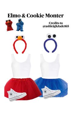 two dresses made to look like elmo and cookie monster