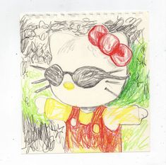 a child's drawing of a hello kitty wearing sunglasses