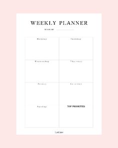 a printable weekly planner on a pink background