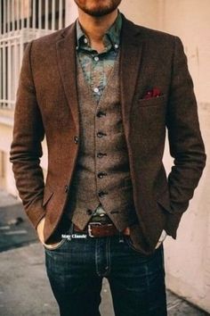 Brown Three-piece Suit For Wedding, Brown Three-piece Suit With Suit Collar For Groom, Brown Three-piece Suit For Groom With Suit Collar, Brown Three-piece Suit For Groom, Formal Brown Blazer For Wedding, Tailored Brown Suit For Groom, Classic Brown Three-piece Suit For Formal Occasions, Brown Notch Lapel Suit For Groom, Brown Dapper Semi-formal Suit